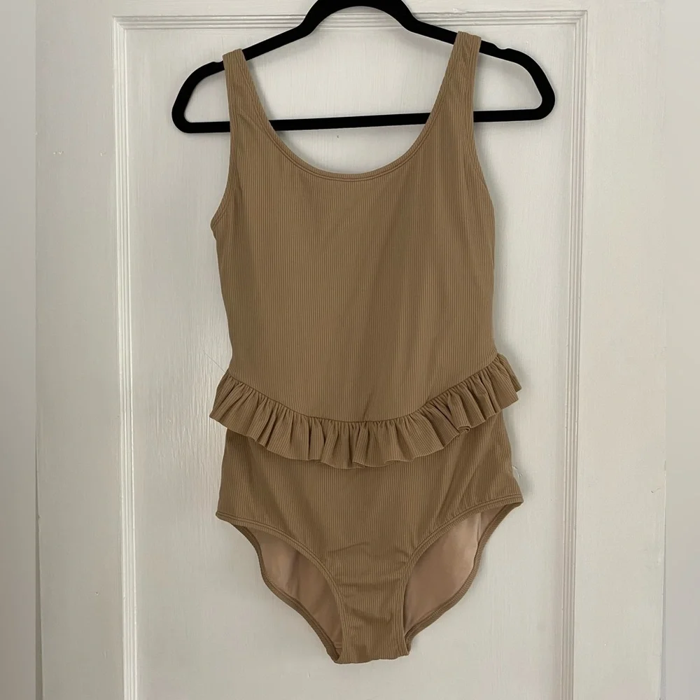 KORTNI JEANE Women’s Ribbed Sand Brown Skirted One-Piece Swimsuit in Size M NWT - Picture 3 of 9